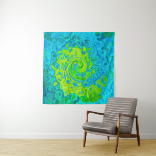 Groovy Chartreuse und Aquamarine Liquid Swirl Wandteppich