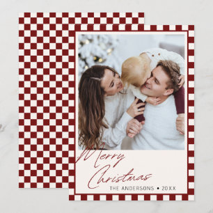 Groovy Checkered Editable Color Christmas Foto Feiertagskarte