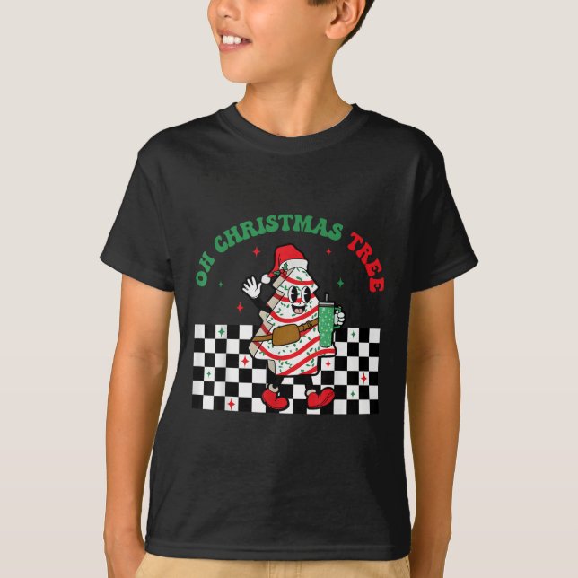 Groovy Checkered Oh Christmas Tree Cakes For Cake  T-Shirt (Vorderseite)