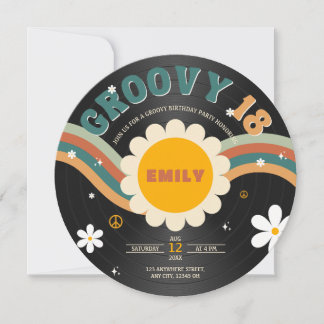 Groovy Chic Retro Vinyl Record 18. Geburtstag Einladung