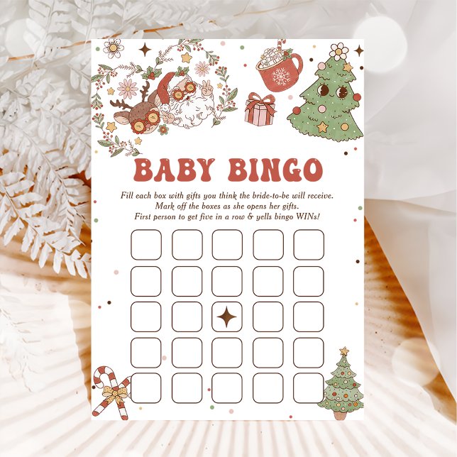 Groovy Christmas Baby Shower Baby Bingo Games Card Einladung (Von Creator hochgeladen)