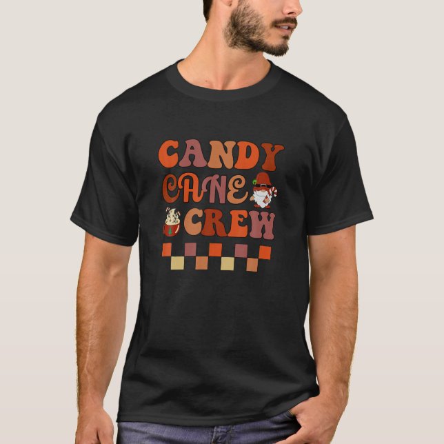 Groovy Christmas Candy Cane Crew mit Gnome und Ca T-Shirt (Vorderseite)