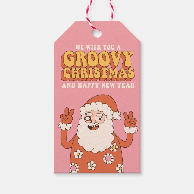 Groovy Christmas Merry Santa Funny Retro Hippie Geschenkanhänger (Vorderseite)