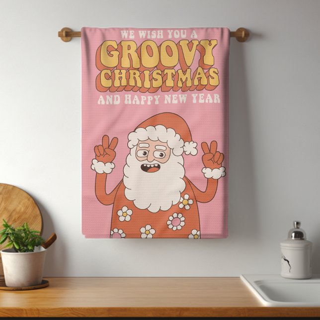 Groovy Christmas Merry Santa Funny Retro Hippie Geschirrtuch (Von Creator hochgeladen)