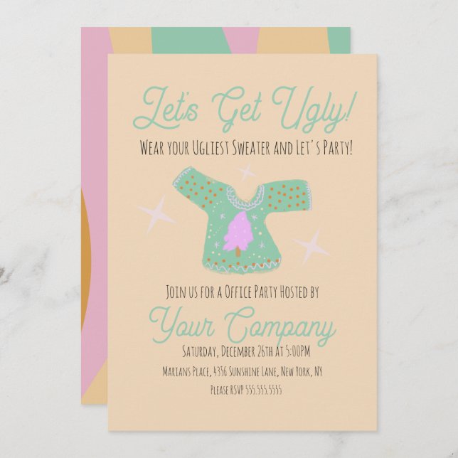 Groovy Christmas Party Ugly Sweater Event Einladung (Vorne/Hinten)