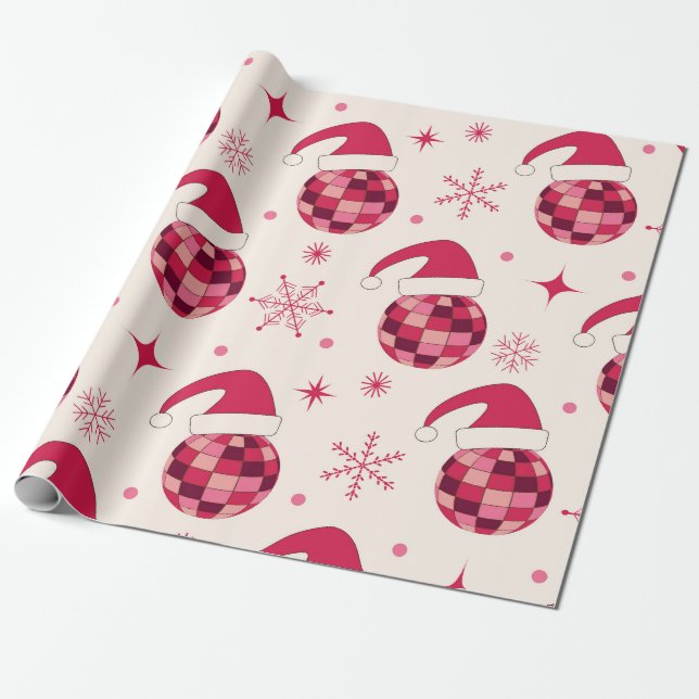 Groovy Christmas Santa Disco Balls Muster Geschenkpapier (Ungerollt)