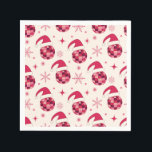 Groovy Christmas Santa Disco Balls Muster Serviette<br><div class="desc">Das ist eine helle und helle Weihnachtsdiskokugel in Weihnachtsmannmütze mit Rot,  Rosa und Bordeaux mit Schneeflocken und Sternen.</div>