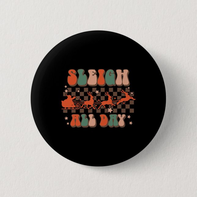 Groovy Christmas Sleigh Ganztägige Rentier Button (Vorderseite)