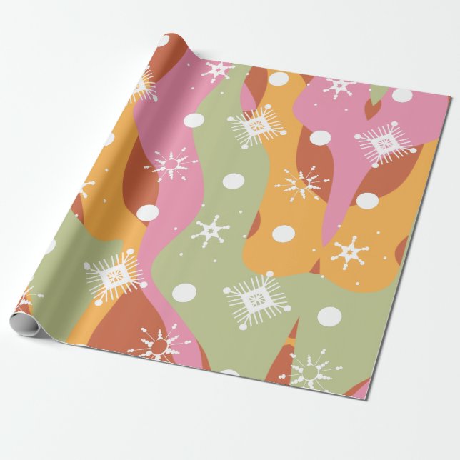 Groovy Christmas Snowflakes Waves Geschenkpapier (Ungerollt)