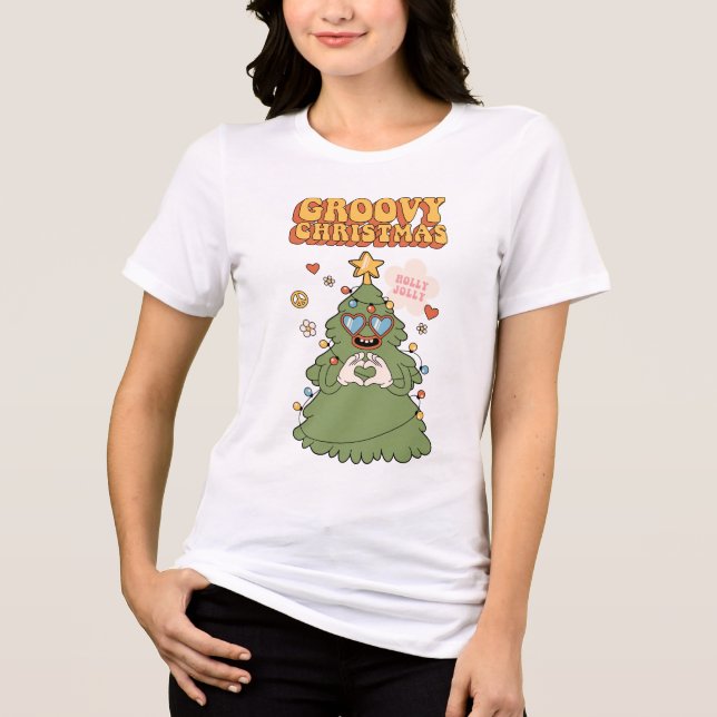 Groovy Christmas Tree - Holly Jolly Vibes Tri-Blend Shirt (Vorderseite)