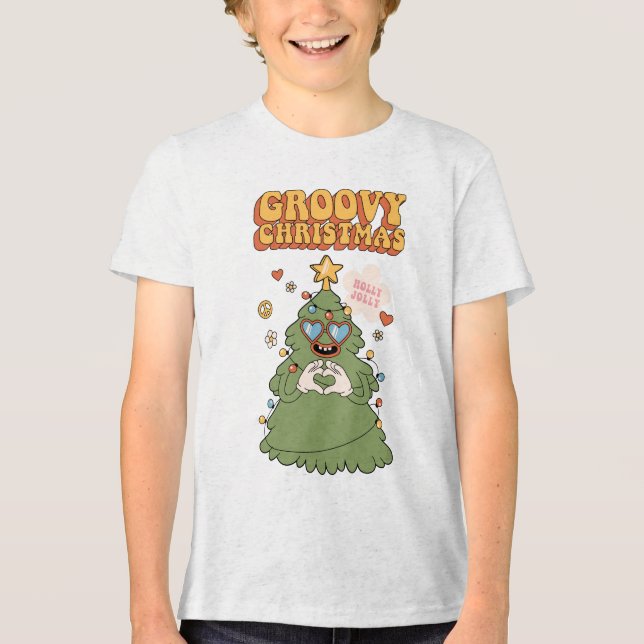Groovy Christmas Tree - Holly Jolly Vibes Tri-Blend Shirt (Vorderseite)