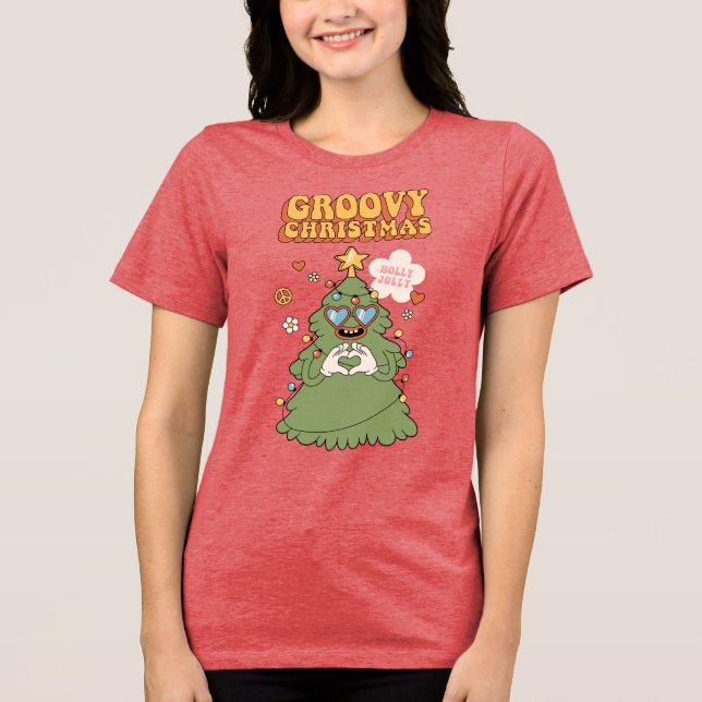 Groovy Christmas Tree - Holly Jolly Vibes Tri-Blend Shirt (Vorderseite)