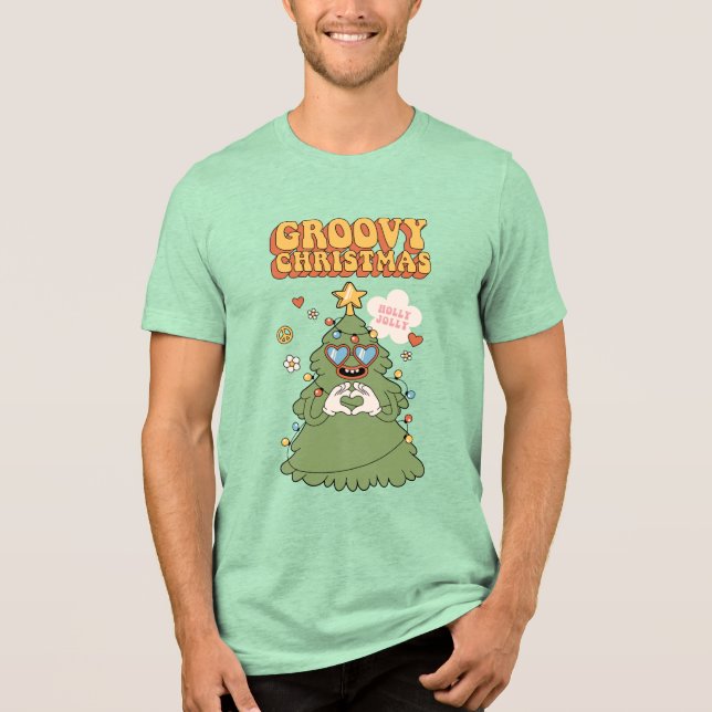 Groovy Christmas Tree - Holly Jolly Vibes Tri-Blend Shirt (Vorderseite)