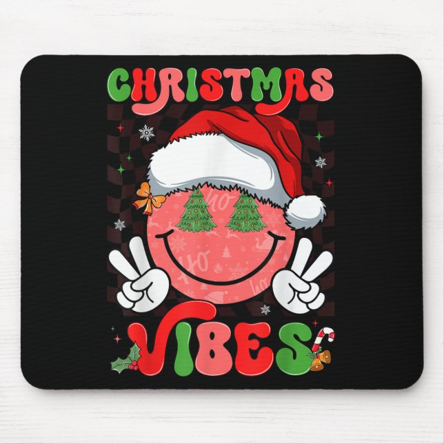 Groovy Christmas Vibes Smile Face Santa Hat Xmas M Mousepad (Vorne)
