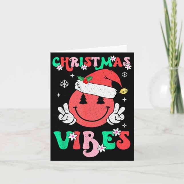 Groovy Christmas Vibes Smile Face Santa Hat Xmas T Karte (Vorderseite)
