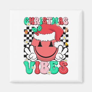 Groovy Christmas Vibes Smile Face Weihnachtsmannmü Magnet