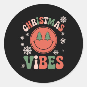 Groovy Christmas Vibes Smile Face Xmas Holiday Runder Aufkleber
