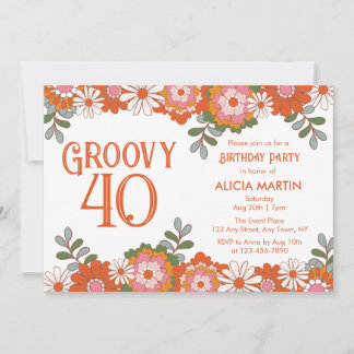 Groovy Classic Hippie Flora Leaf Birthday Einladung