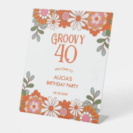 Groovy Classic Hippie Flora Leaf Birthday Sockelschild