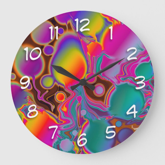 Groovy Color Burst Große Wanduhr (Vorderseite)