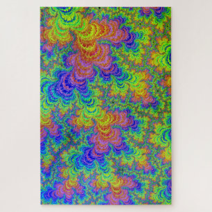 Groovy Colorful Boho Hippie Trippy Rainbow Fraktal Puzzle