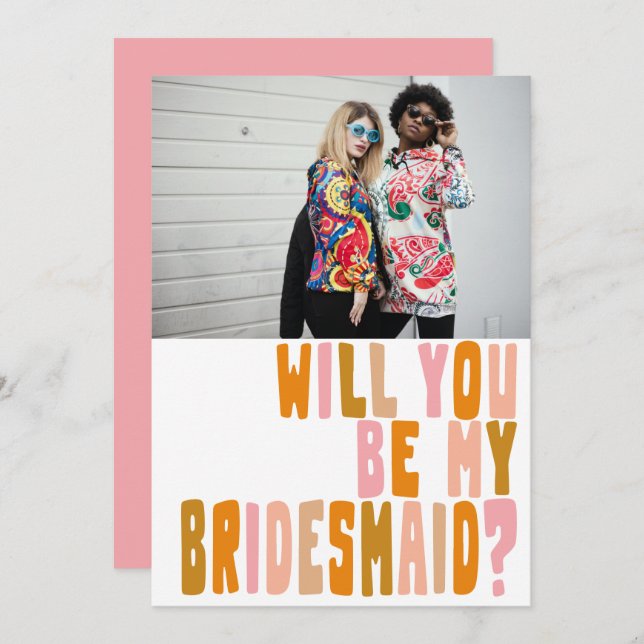 Groovy Colorful Bridesmaid Foto Vorschlag Card Einladung (Vorne/Hinten)