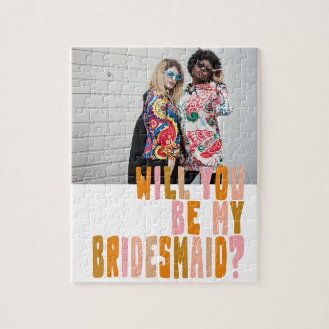 Groovy Colorful Bridesmaid Foto Vorschlag Card Puzzle (Vertikal)