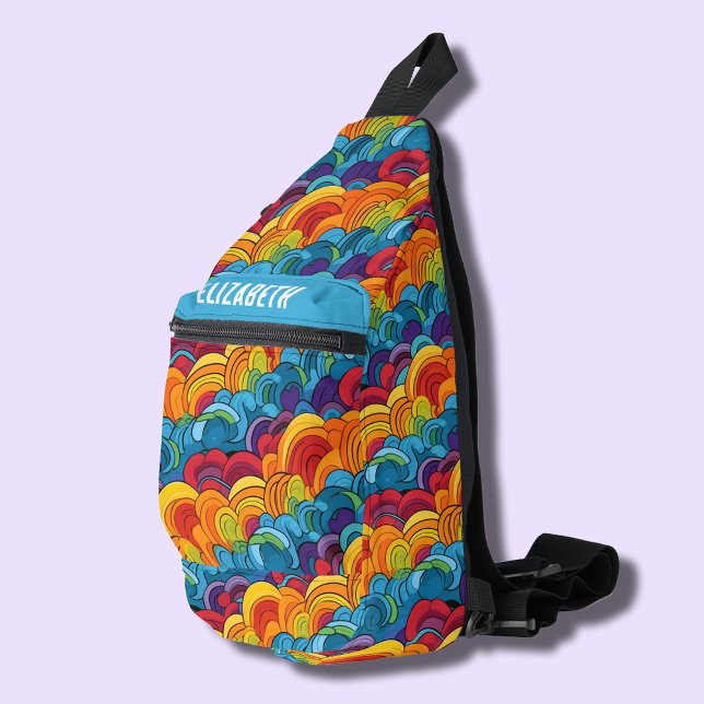 Groovy Colorful Clouds Crossbody Bag (Groovy colorful cloud waves sling bag)
