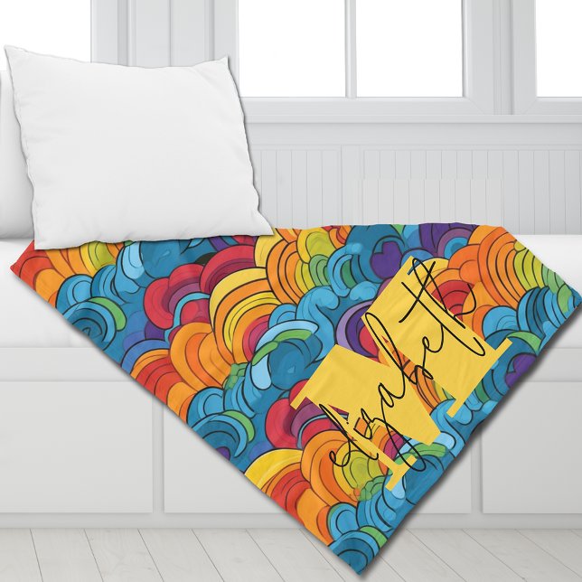 Groovy Colorful Clouds Fleecedecke (Personalized or leave customization blank to remove monogram.)