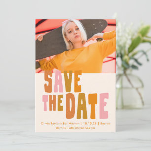 Groovy Colorful Einzigartiges Retro Bat Mitzvah Fo Save The Date