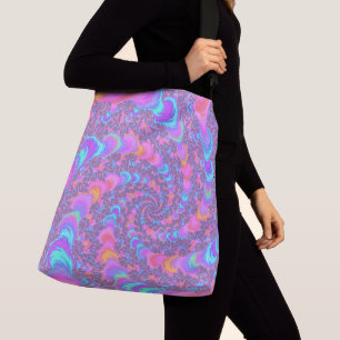 Groovy Colorful Fluorescent Trippy Spiral Fraktal Tragetaschen Mit Langen Trägern