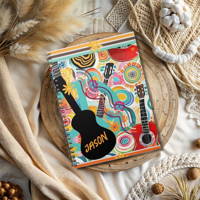 Groovy Colorful Guitars Spiral Foto Notebook Notizblock (Von Creator hochgeladen)