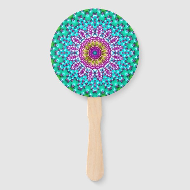 Groovy Colorful Jewel Tone Boho Fraktal Mandala Fächer (Vorderseite)