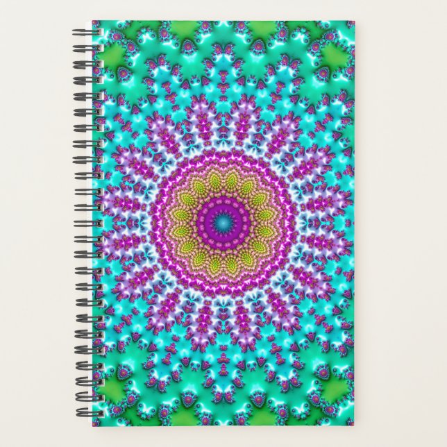 Groovy Colorful Jewel Tone Boho Fraktal Mandala Planer (Vorderseite)