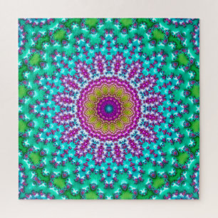 Groovy Colorful Jewel Tone Boho Fraktal Mandala Puzzle