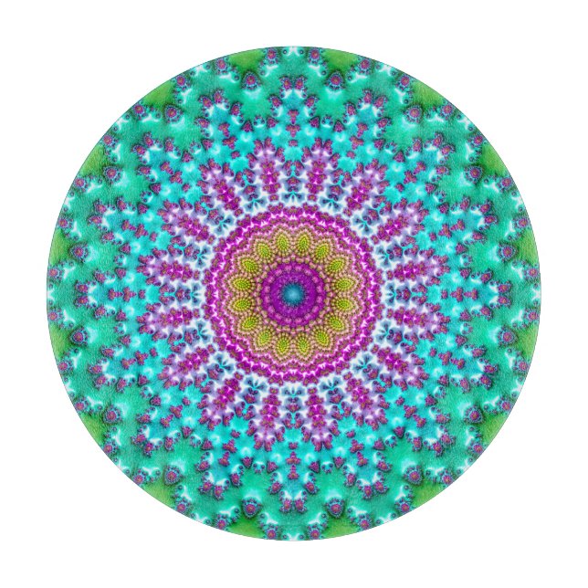 Groovy Colorful Jewel Tone Boho Fraktal Mandala Schneidebrett (Vorderseite)