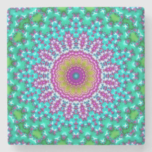 Groovy Colorful Jewel Tone Boho Fraktal Mandala Steinuntersetzer