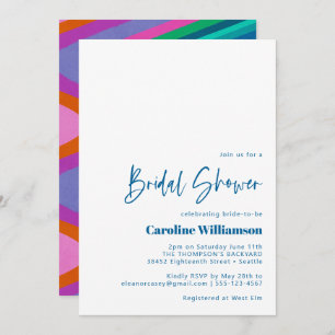 Groovy Colorful Lines Einzigartiges Retro Brautpar Einladung