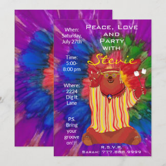 Groovy Colorful Peace Bären 1960s Style Einladung