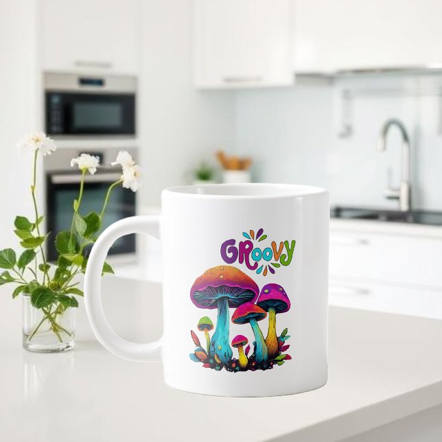Groovy Colorful Psychedelic Mushrooms Jumbo-Tasse (Groovy Colorful Psychedelic Mushrooms Giant Coffee Mug )