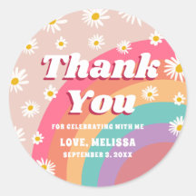 Groovy Colorful Rainbow & Daisy Birthday Vielen Da