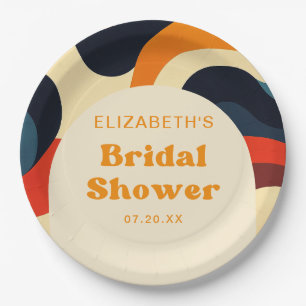 Groovy Colorful Retro Wavy Boho Brautparty Pappteller