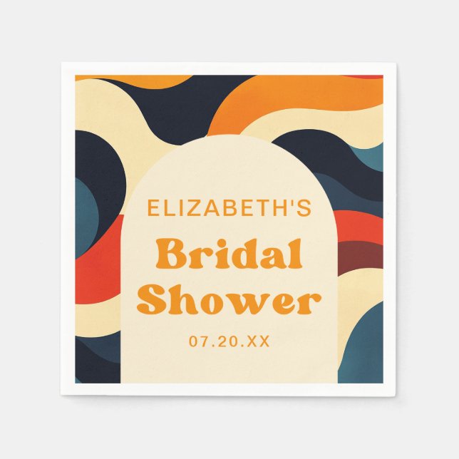 Groovy Colorful Retro Wavy Boho Brautparty Serviette (Vorderseite)