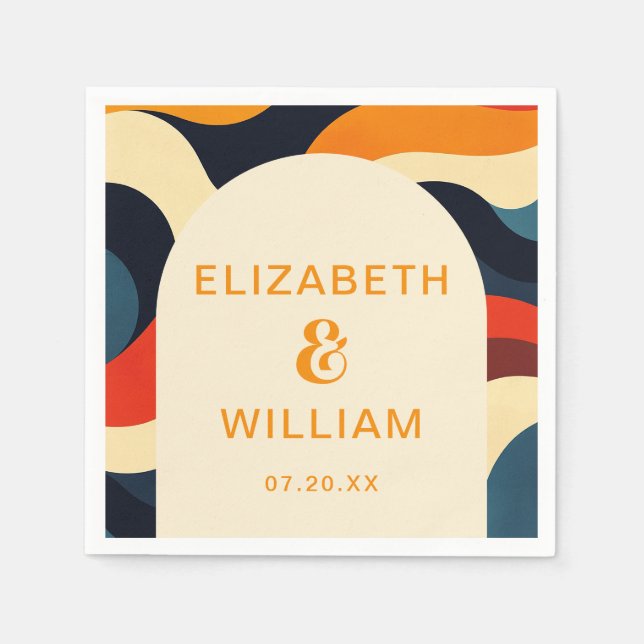 Groovy Colorful Retro Wavy Boho Wedding Foto Serviette (Vorderseite)