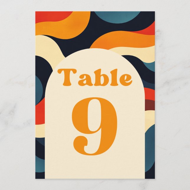 Groovy Colorful Retro Wavy Wedding Tischnummer (Vorderseite)