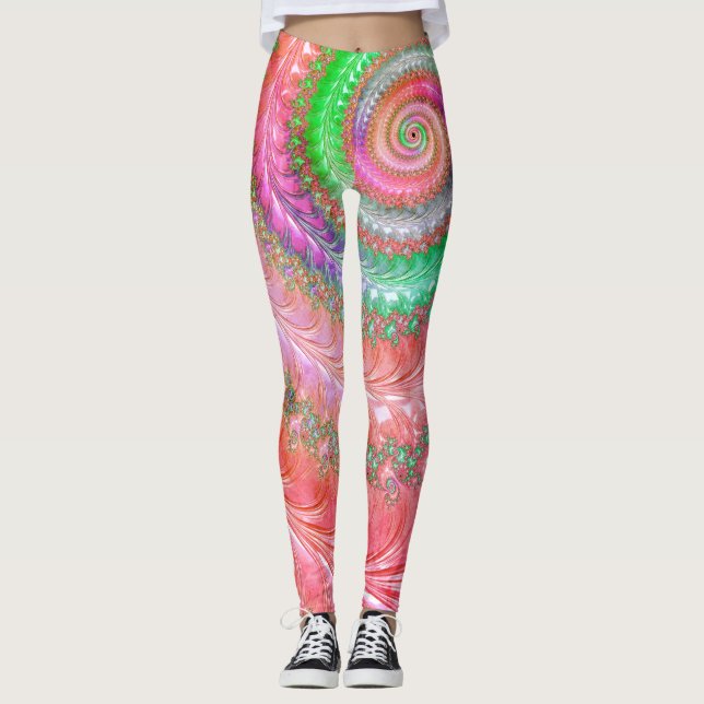 Groovy Colorful Spiral Digitales Abstraktes Frakta Leggings (Vorderseite)