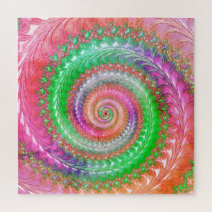 Groovy Colorful Spiral Digitales Abstraktes Frakta Puzzle