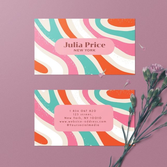 Groovy Colorful Waves Retro Streifen Visitenkarte (Von Creator hochgeladen)