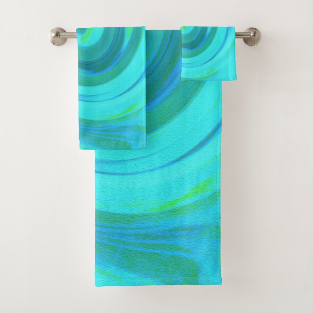 Groovy Cooles Abstraktes Aqua Liquid Art Swirl Badhandtuch Set (Insitu)