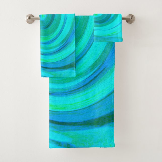 Groovy Cooles Abstraktes Aqua Liquid Art Swirl Badhandtuch Set (Insitu)